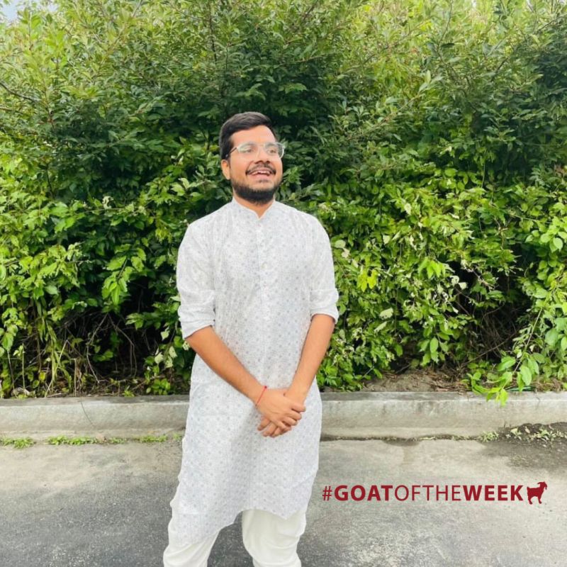 Darsh Chandura with WPI GOAT of the Week badge