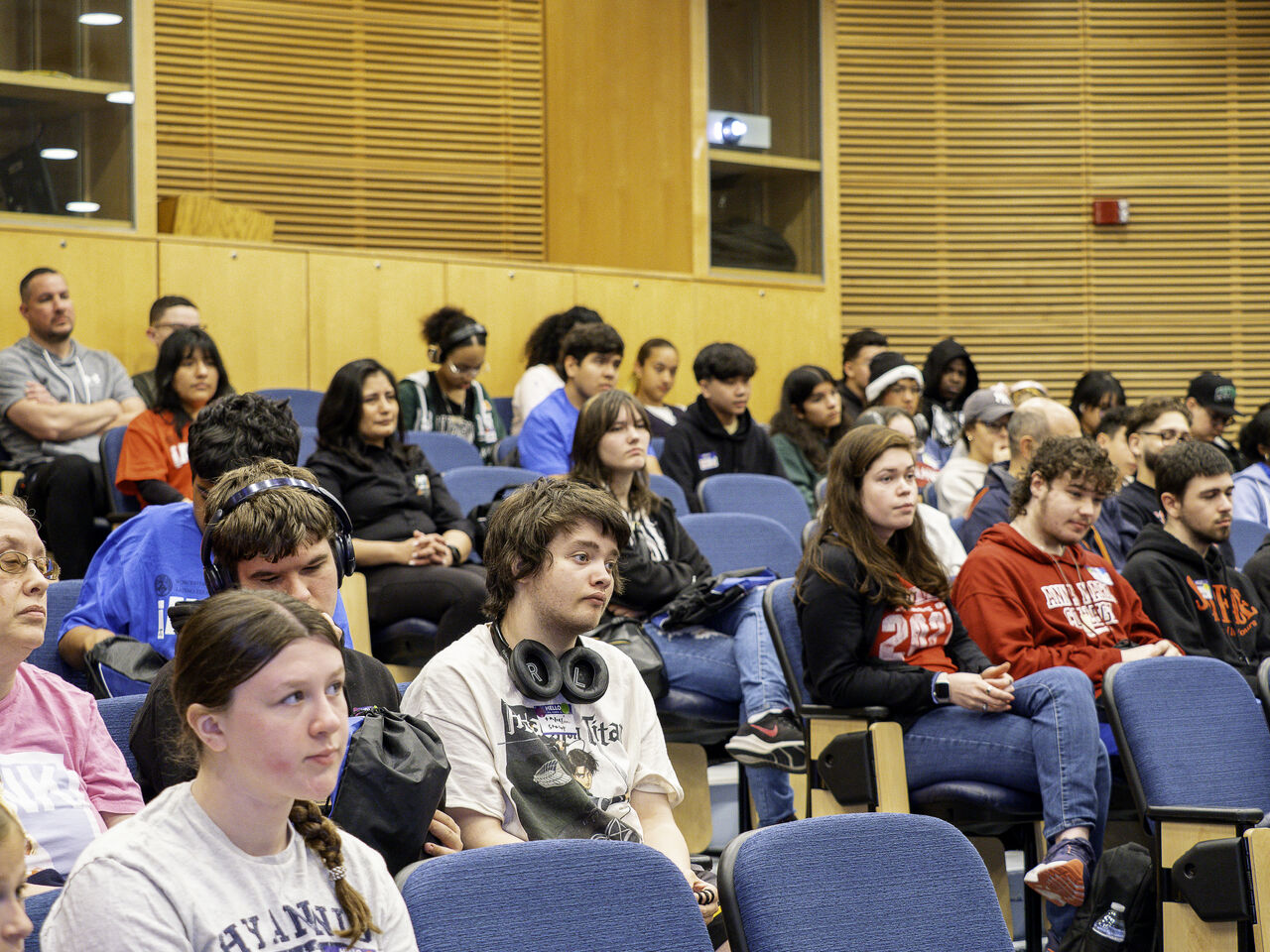 Workshop audience listening at Worcester State University